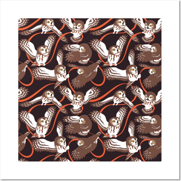 Owls Ribbon Pattern Art Wall Art by JadaFitch